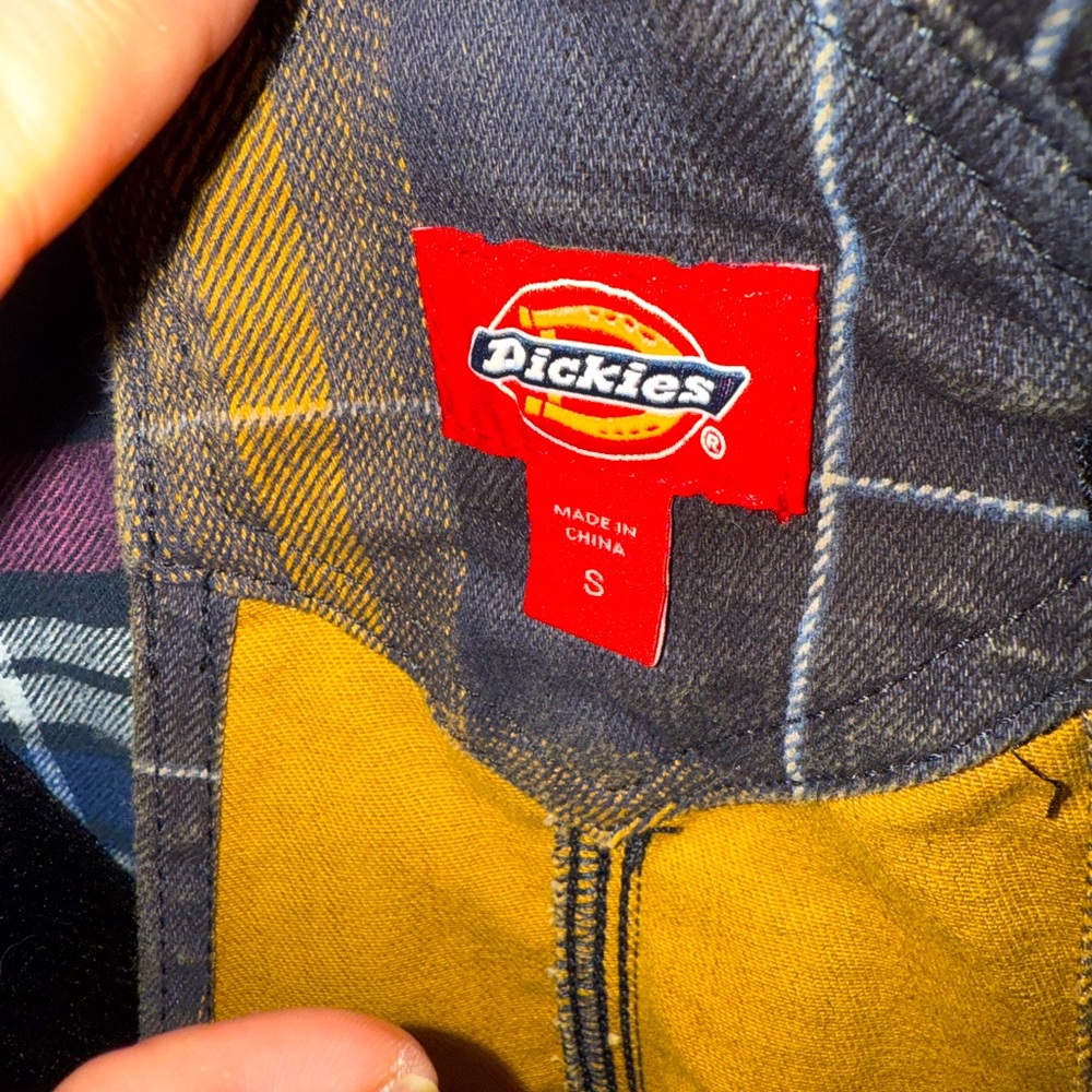 Dickies plaid overall dress mustard yellow and navy size small NWOT - Picture 7 of 10